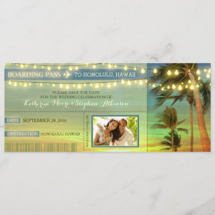 Lights Palms Save the Date Boarding Pass Tickets
