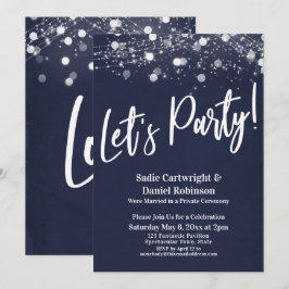 Lights Textured Let's Party Navy Empfang Einladung