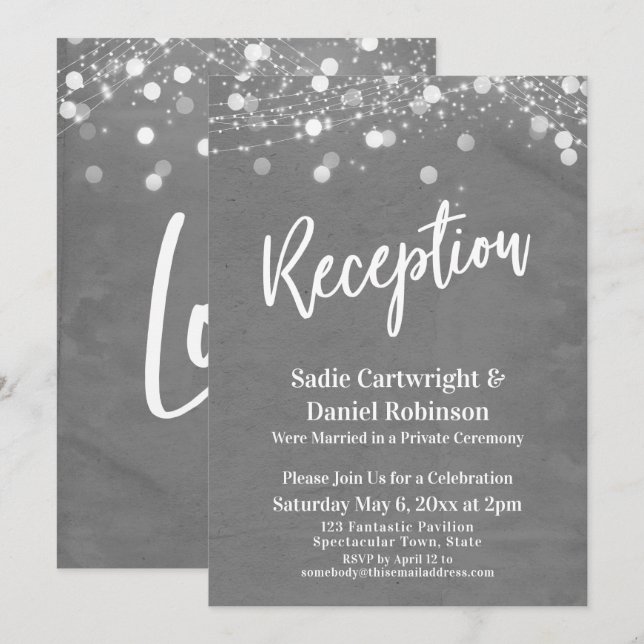 Lights Texturierte Hochzeitsempfehlung nur grau Einladung (Vorne/Hinten)