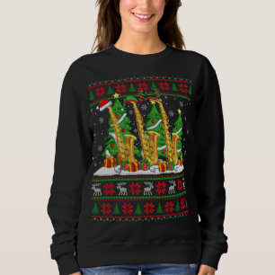 Lights Xmas Sweater Style Ugly Santa Saxophone Chr Sweatshirt