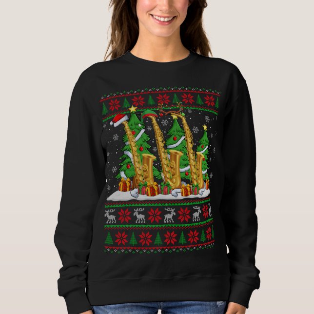 Lights Xmas Sweater Style Ugly Santa Saxophone Chr Sweatshirt (Vorderseite)