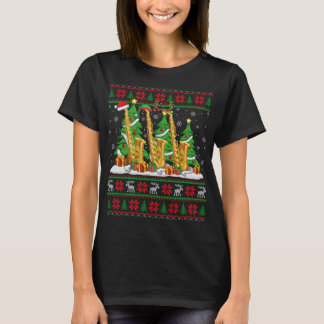 Lights Xmas Sweater Style Ugly Santa Saxophone Chr T-Shirt