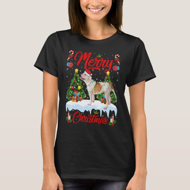 Lights Xmas Tree Santa American Bulldog Weihnachte T-Shirt (Vorderseite)