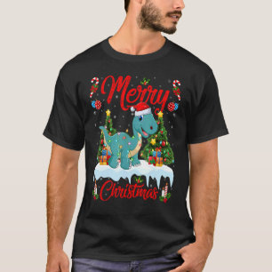 Lights Xmas Tree Santa Brontosaurus Dinosaur Chris T-Shirt