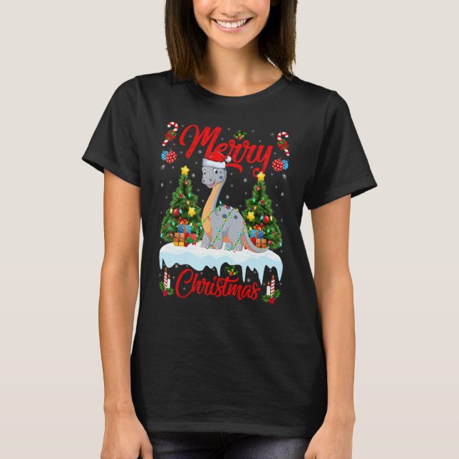 Lights Xmas Tree Santa Diplodocus Dinosaur Christm T-Shirt (Vorderseite)