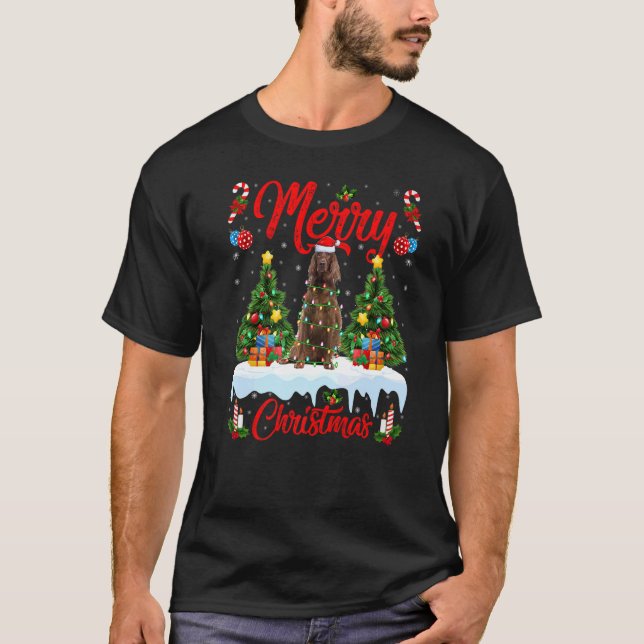 Lights Xmas Tree Santa Irish Setter Dog Weihnachte T-Shirt (Vorderseite)