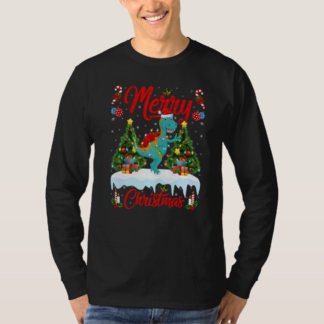 Lights Xmas Tree Santa Spinosaurus Dinosaur Christ T-Shirt (Vorderseite)