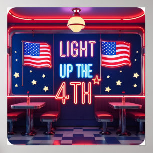 Lighup the 4th Neon Fireworks Poster Print