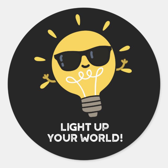 Lighup your World Positive Bulb Pun Dark BG Runder Aufkleber (Vorderseite)