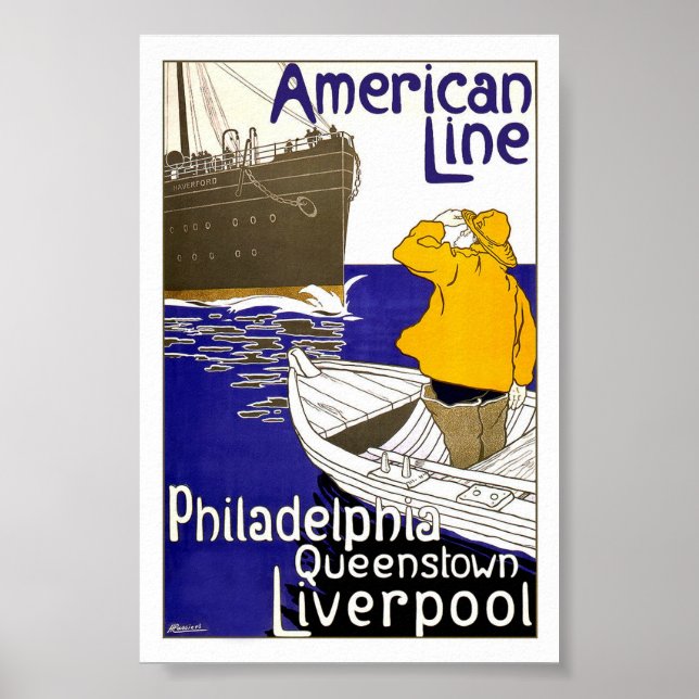 LIGNE AMÉRICAINE - Poster Vintage voyage (Devant)