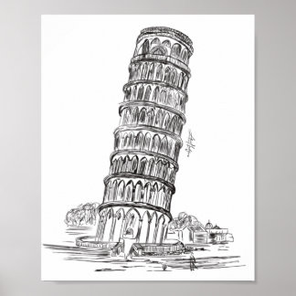 Ligne art de la tour de Pise, Italie poster Art