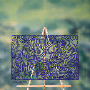Ligne Art Starry Night Stretted Canvas Imprimer
