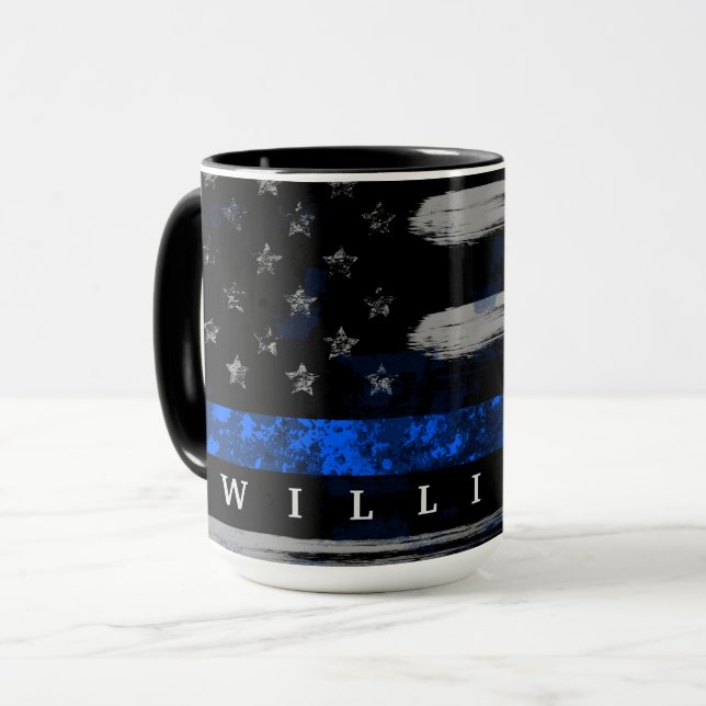 Ligne Bleue Mince Nommée Mug (Devant gauche)