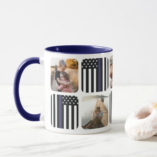 Ligne Bleue Mince Policeman Photo Café Mug (Avec donut)