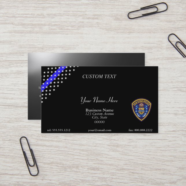 Ligne Bleue Mince San Diego PD Carte de visite (Devant/Arrière en situation)