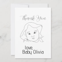 Ligne Dessin Carte de remerciements visage bébé