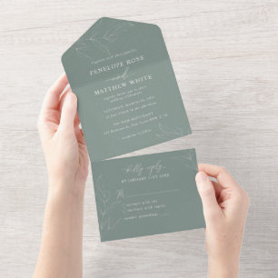 Ligne Dessin Foliage tout en un mariage Invitation