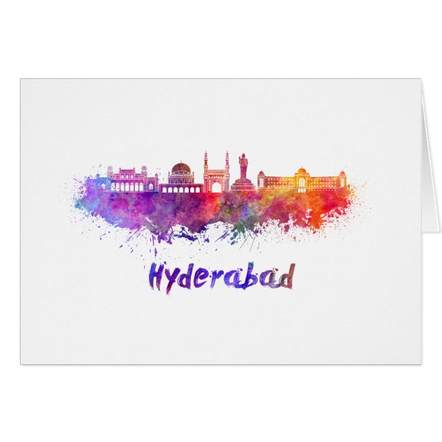 Ligne d'horizon Hyderabad en aquarelle (Devant horizontal)