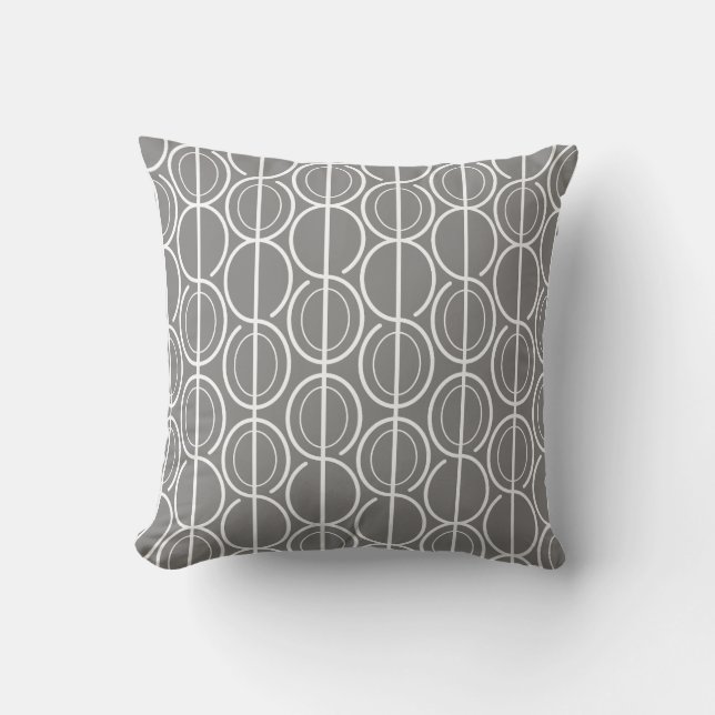 Ligne ovale liée motif gris et coussin blanc (Recto)