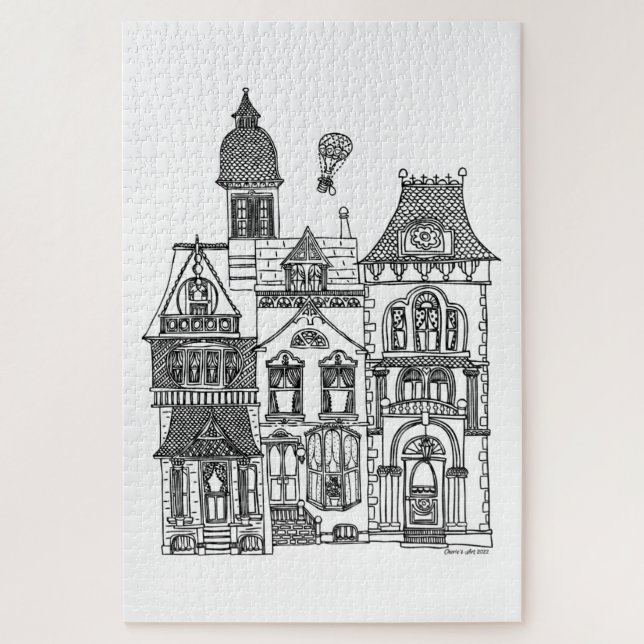 Ligne victorienne de maisons peindre un puzzle (Vertical)