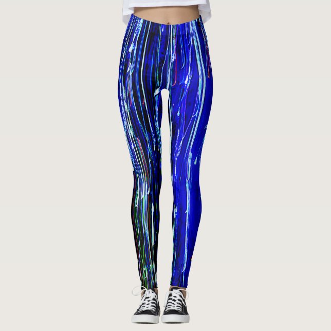 Lignes de dérive Leggings Art Abstrait Bleu (Devant)