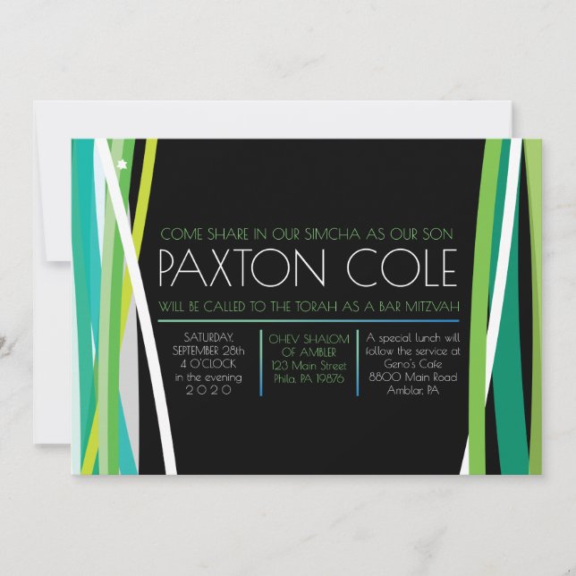 LIGNES SIMPLES dans Green BAR MITZVAH Invitation (Devant)