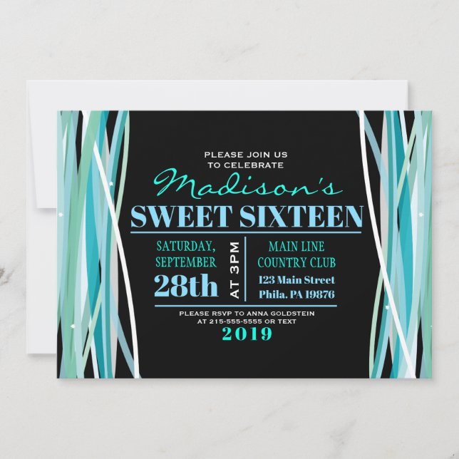 LIGNES SIMPLES Sweet sixteen 16 Invitation (Devant)