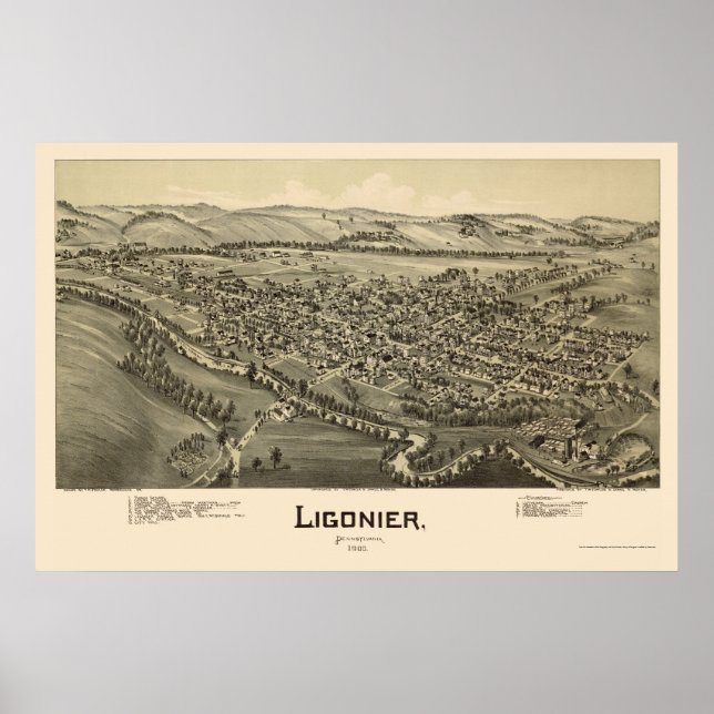 Ligonier, PA Panorama Karte - 1900 Poster (Vorne)