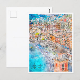 Ligurien Italien Reisen Place Wasserfarbe Postkarte