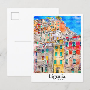 Ligurien Italien Reisen Wasserfarben Hand gezogen Postkarte