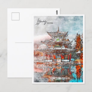 Lijiang China Travel Place Wasserfarbe Postkarte
