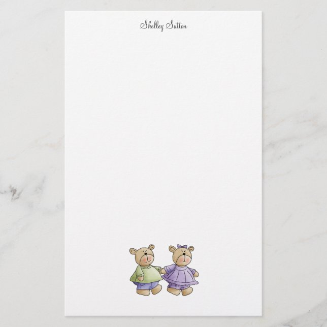Lil Bären · Baby paart Grün u. Lila Briefpapier (Vorderseite)