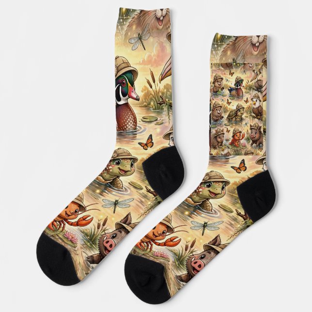 Lil' Bayou Explorers Tiere Pattern Socken (Linkes Detail)