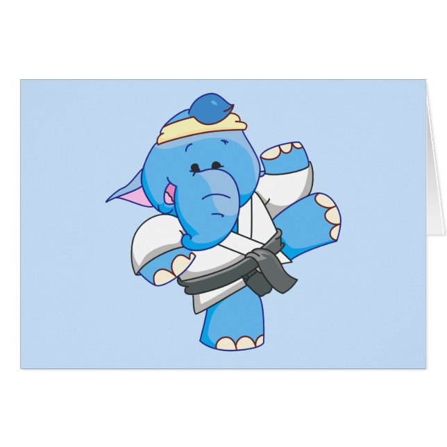 Lil Blue Elephant Karate Blank Card (Vorderseite (Horizontal))