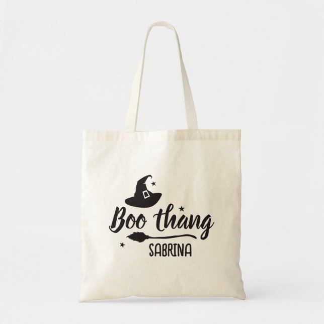 Lil Boo Thang, Witzhut, Broom, Halloween Tragetasche (Vorne)