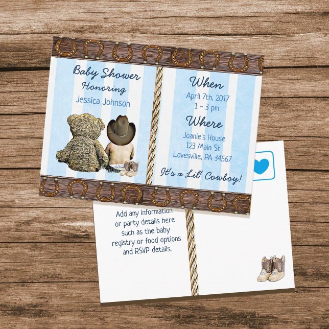 Lil Cowboy Baby Boy and Teddy Bear Baby Showroom I Einladungspostkarte (Von Creator hochgeladen)
