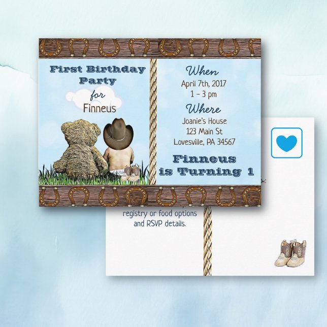 Lil Cowboy et Teddy Bear Premier Invitations d'ann (Créateur téléchargé)