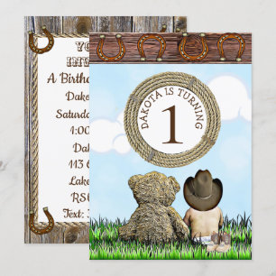 Lil' Cowboy und Teddy Bear Erste Geburtstagsparty Einladung