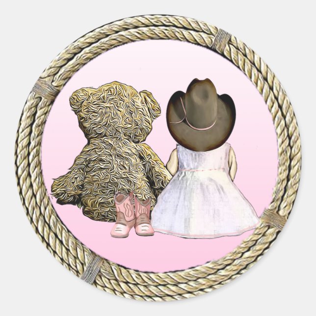 Lil' Cowgirl | Rosa Babydusche Runder Aufkleber (Vorderseite)