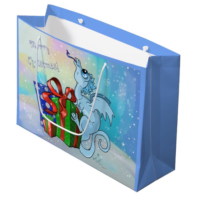 lil Drache-Schneeflocke Große Geschenktüte (Vorderseite Schrägansicht)