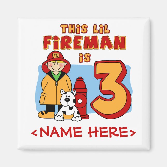 Lil Fireman 3. Geburtstag Magnet (Vorne)
