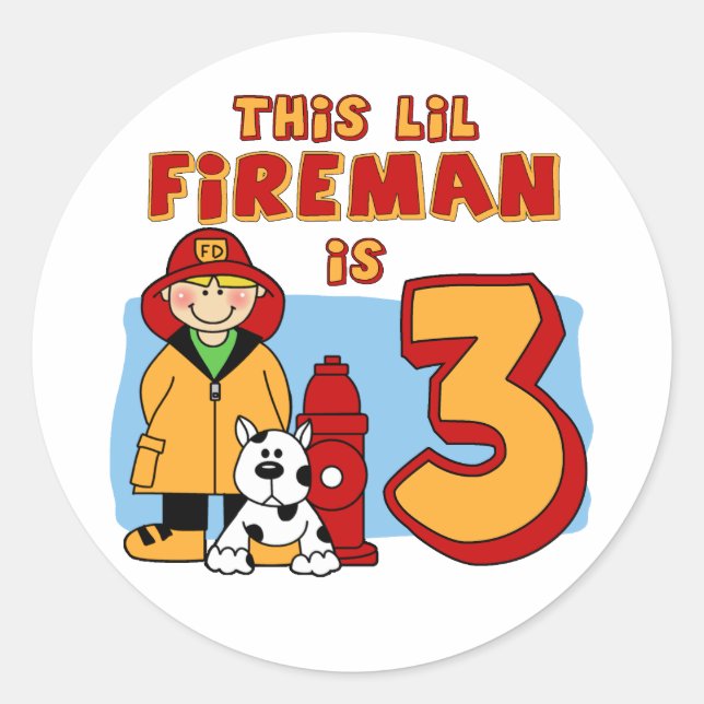 Lil Fireman 3. Geburtstag Runder Aufkleber (Vorderseite)