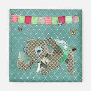 Lil glücklicher Elefant-Grün-Magnet Magnet