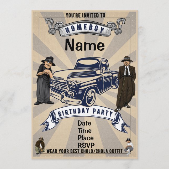 Lil Homies Chicanas Party Einladung 90er Thema (Vorderseite)