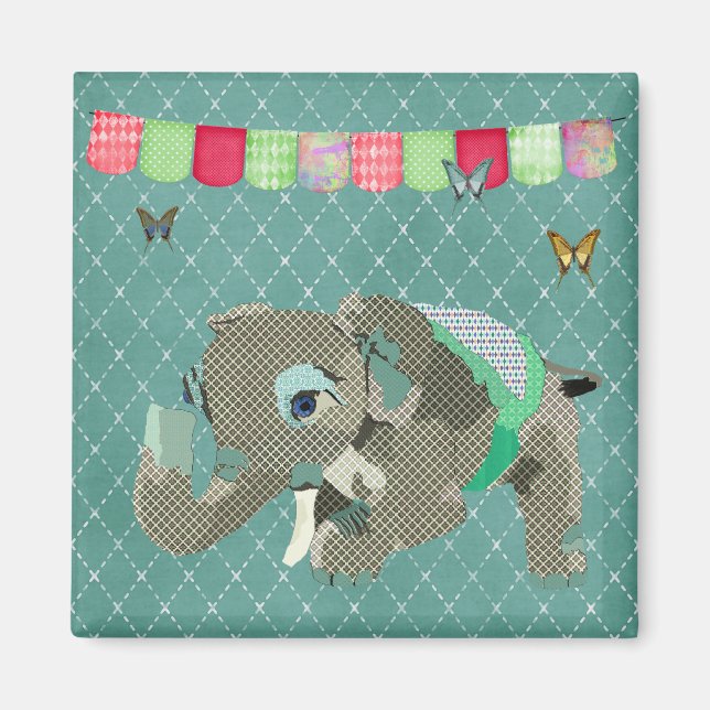 Lil Lucky Elephant Green Magnet (Vorne)