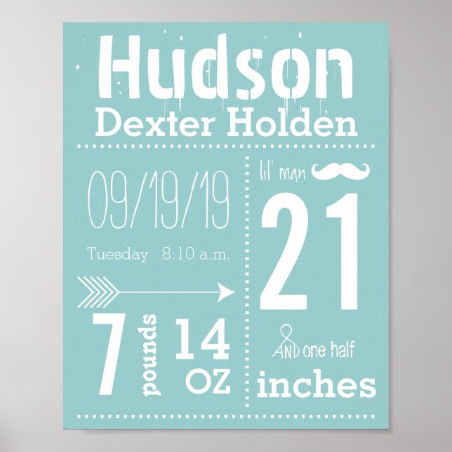 Lil Man Mustache Chalkboard Boy Baby Stat Arrow Poster (Vorne)