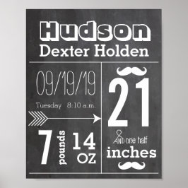 Lil Man Mustache Chalkboard Boy Baby Stat Arrow Poster