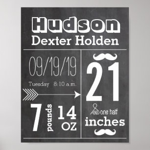 Lil Man Mustache Chalkboard Boy Baby Stat Arrow Poster