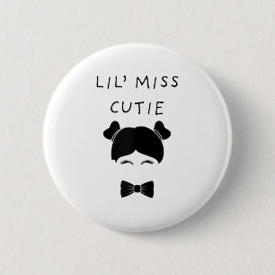 Lil Miss Cutie Tee Süße Mädchen Haarzöpfe Schleife Button