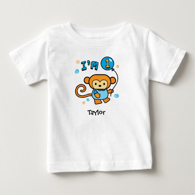 Lil Monkey 1. Geburtstag Baby T - Shirt (Vorderseite)